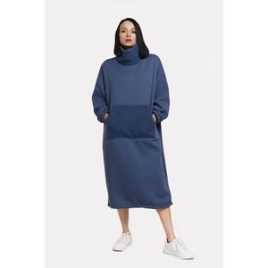 LIT Loungewear Oversized Fleece Knit Sweatshirt Dress L Blue Cowl Neck NWT